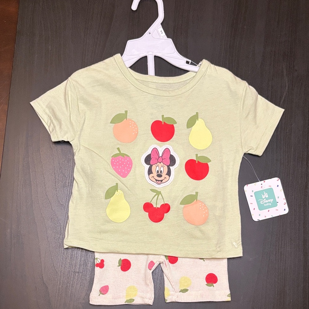 Disney Kids Pajama Set - Light Green with Fruit and Character Print